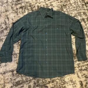 Haggar Men's Blue-Green Plaid Button Down Shirt size XLT